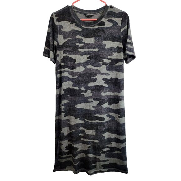 Lucky Brand Dresses & Skirts - Lucky Brand Womens T-Shirt Dress Small Black Gray Camo Short Sleeve Casual